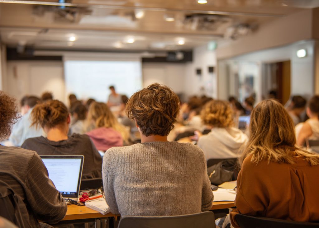 A classroom of college students